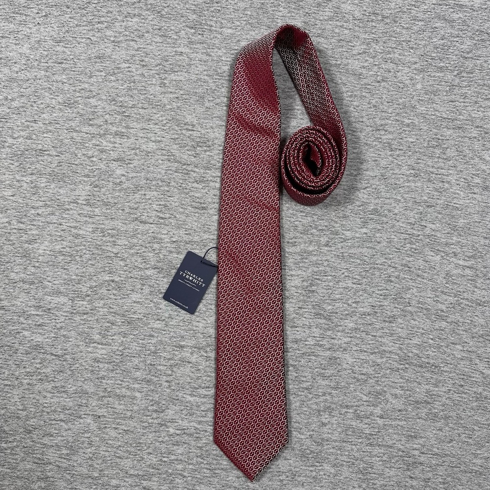 Charles Tyrwhitt Tie Mens Red Classic Wire Lattice 100% Silk Business NEW